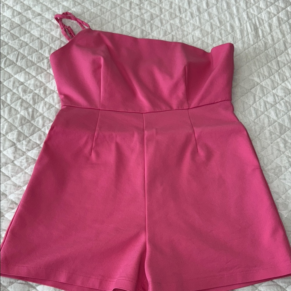 Pink One-Shoulder Romper